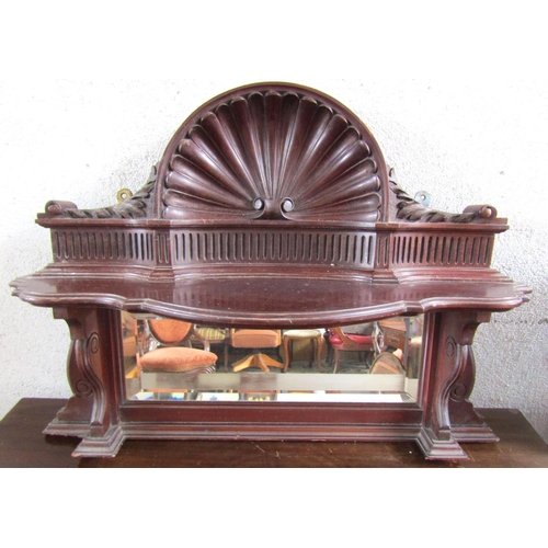 890 - Antique Carved Mahogany Wall Shelf with Inset Mirror Back Well Carved Detailing Approximately 18 Inc... 