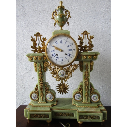 899 - Antique Onyx Ormolu Mounted Clock Roman Numeral Decorated Dial Attractively Detailed Pendulum Presen... 