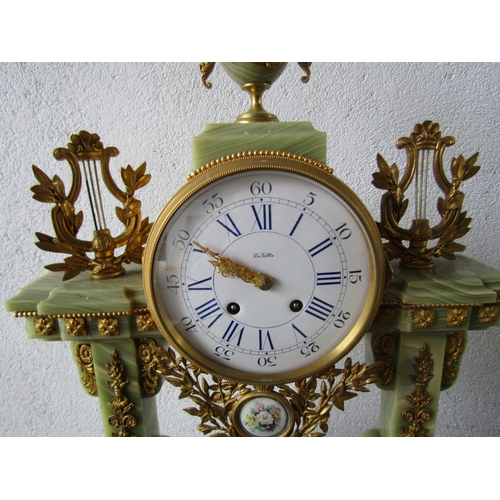 899 - Antique Onyx Ormolu Mounted Clock Roman Numeral Decorated Dial Attractively Detailed Pendulum Presen... 