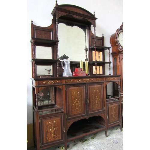 900 - Victorian Rosewood Side Cabinet Mirrored Back Above Cupboard Doors Marquetry Decoration Throughout A... 