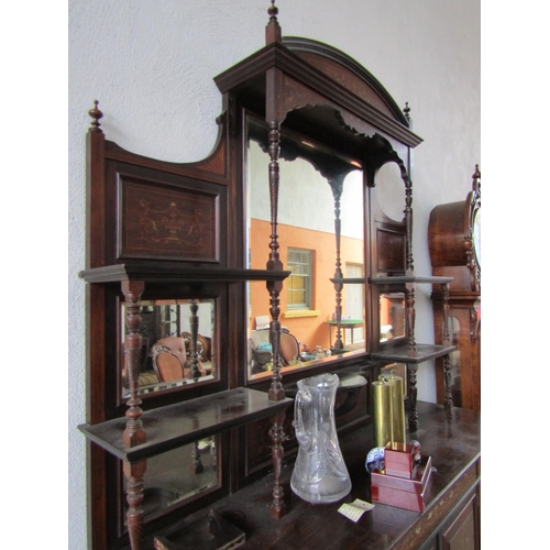 900 - Victorian Rosewood Side Cabinet Mirrored Back Above Cupboard Doors Marquetry Decoration Throughout A... 