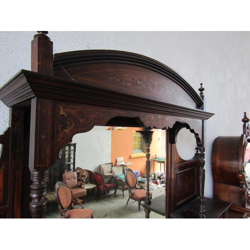 900 - Victorian Rosewood Side Cabinet Mirrored Back Above Cupboard Doors Marquetry Decoration Throughout A... 