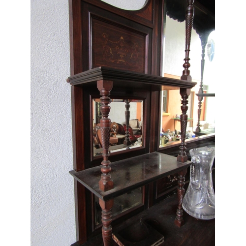 900 - Victorian Rosewood Side Cabinet Mirrored Back Above Cupboard Doors Marquetry Decoration Throughout A... 