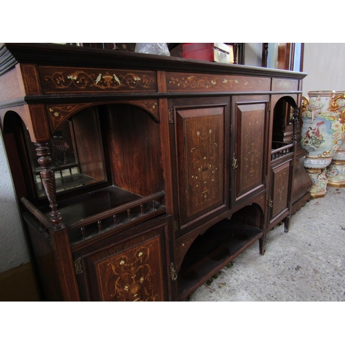 900 - Victorian Rosewood Side Cabinet Mirrored Back Above Cupboard Doors Marquetry Decoration Throughout A... 