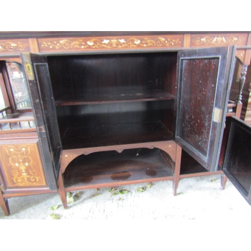 900 - Victorian Rosewood Side Cabinet Mirrored Back Above Cupboard Doors Marquetry Decoration Throughout A... 