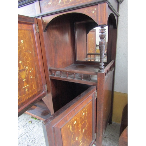 900 - Victorian Rosewood Side Cabinet Mirrored Back Above Cupboard Doors Marquetry Decoration Throughout A... 