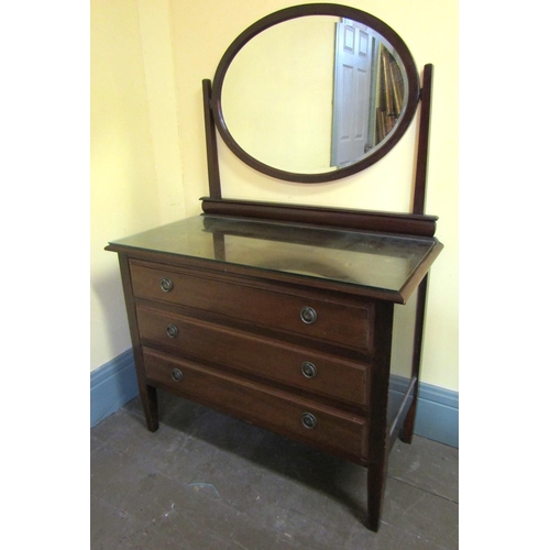 901 - Mahogany Dressing Table Chest oval Mirror Back Above Three Drawers Approximately 38 Inches Wide