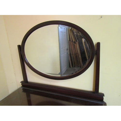 901 - Mahogany Dressing Table Chest oval Mirror Back Above Three Drawers Approximately 38 Inches Wide