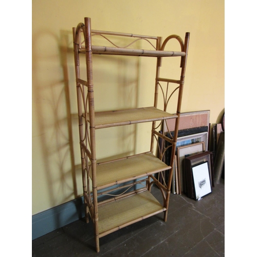 903 - Vintage Bamboo and Rattan Decorated Four Tier Wall Shelf Approximately 6ft High x 30 Inches Wide