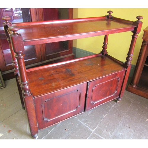 906 - Victorian Mahogany Two Tier Dumbwaiter Twin Cupboard Doors to Base Approximately 4ft 6 Inches Wide x... 