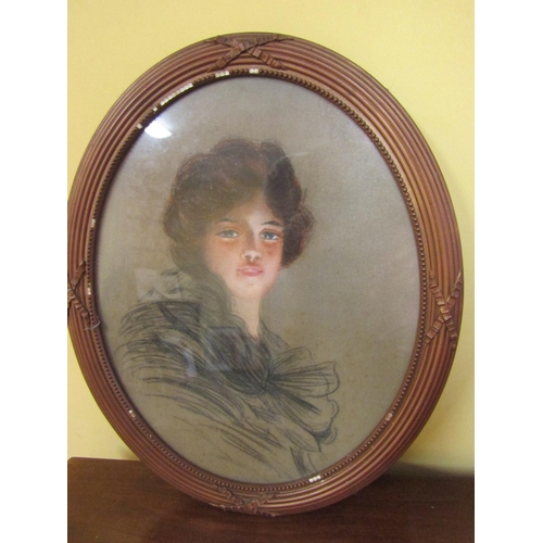 911 - French School Pastel Oval Form Portrait of Lady by Candle Light Approximately 16 Inches High