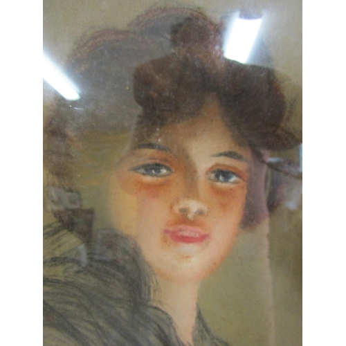 911 - French School Pastel Oval Form Portrait of Lady by Candle Light Approximately 16 Inches High