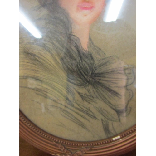 911 - French School Pastel Oval Form Portrait of Lady by Candle Light Approximately 16 Inches High