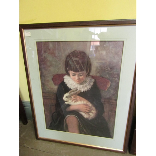 912 - Victorian Engraving Lady with Lion and Two Fine Art Lithographs Largest Approximately 22 Inches High... 