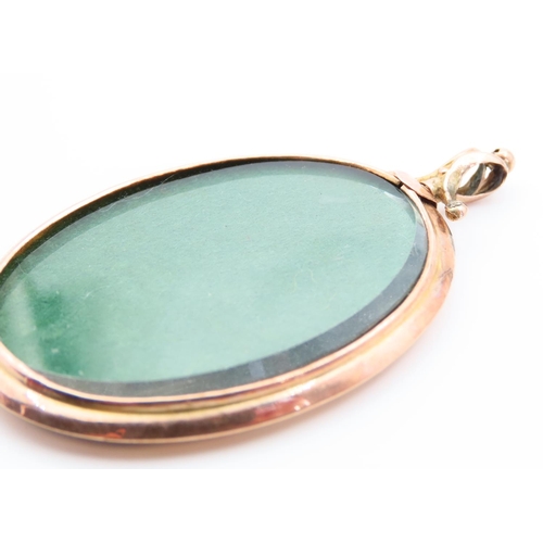 93 - 9 Carat Yellow Gold Pendant Locket with Attractive Emerald Enamel Detailing 6cm High x 4cm Wide