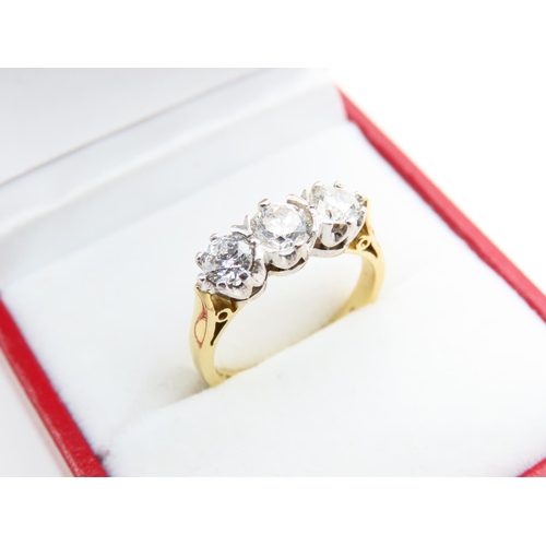 94 - Three Stone Diamond Ring Set in Platinum Mounted on 18 Carat Yellow Gold Band Ring Size J Approximat... 