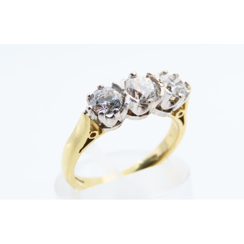 94 - Three Stone Diamond Ring Set in Platinum Mounted on 18 Carat Yellow Gold Band Ring Size J Approximat... 