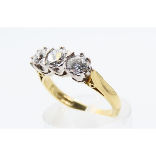 94 - Three Stone Diamond Ring Set in Platinum Mounted on 18 Carat Yellow Gold Band Ring Size J Approximat... 