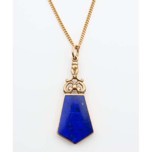 96 - 9 Carat Yellow Gold Lapis Lazuli and Onyx Set Pendant 4cm High Set on 18 Carat Yellow Gold Chain 38c... 