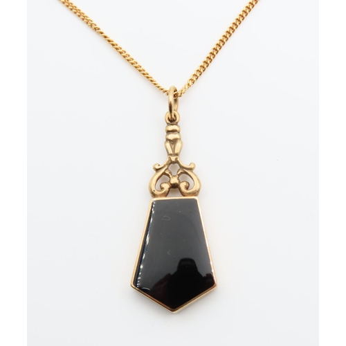 96 - 9 Carat Yellow Gold Lapis Lazuli and Onyx Set Pendant 4cm High Set on 18 Carat Yellow Gold Chain 38c... 