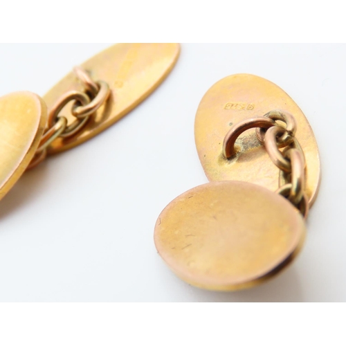 97 - Pair of 9 Carat Yellow Gold Oval Form Cufflinks Concave Detail Each 2cm High Approximately