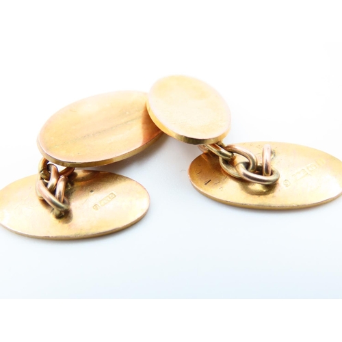 97 - Pair of 9 Carat Yellow Gold Oval Form Cufflinks Concave Detail Each 2cm High Approximately