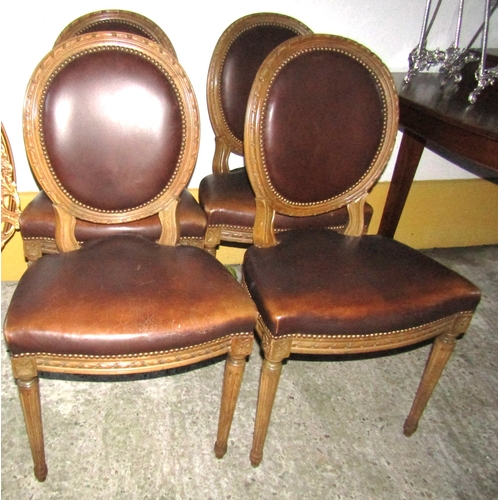 1584 - Set of Four Tan Leather Upholstered Chairs Good Overall Construction and Condition