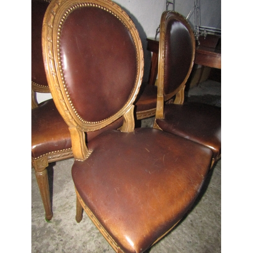 1584 - Set of Four Tan Leather Upholstered Chairs Good Overall Construction and Condition