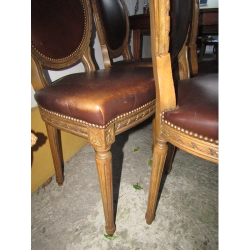 1584 - Set of Four Tan Leather Upholstered Chairs Good Overall Construction and Condition