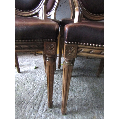 1584 - Set of Four Tan Leather Upholstered Chairs Good Overall Construction and Condition