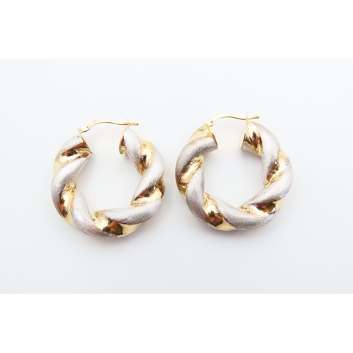 1 - Pair of 9 Carat Yellow and White Gold Ladies Earrings Each 3cm Diameter
