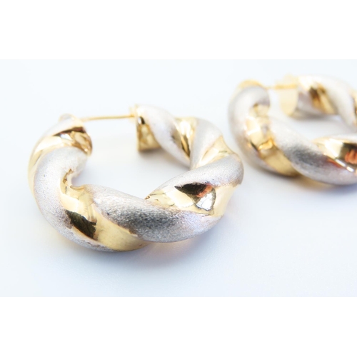 1 - Pair of 9 Carat Yellow and White Gold Ladies Earrings Each 3cm Diameter
