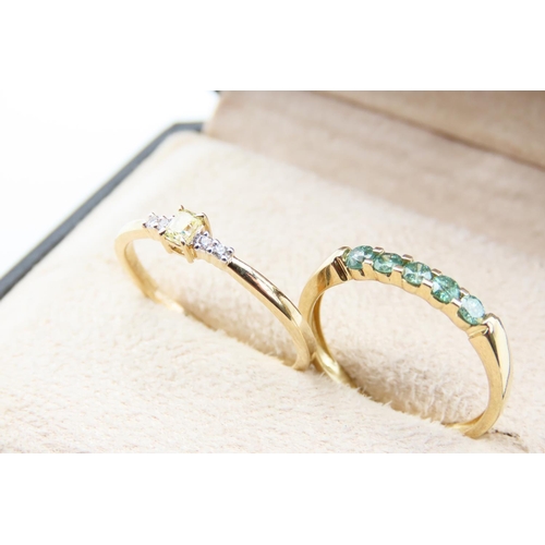 101 - Two 9 Carat Yellow Gold Rings One Set with Aquamarine, the Other Diamonds Ring Sizes P and a Half an... 