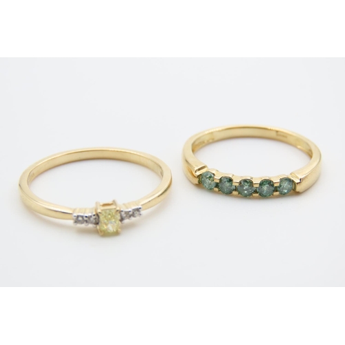 101 - Two 9 Carat Yellow Gold Rings One Set with Aquamarine, the Other Diamonds Ring Sizes P and a Half an... 