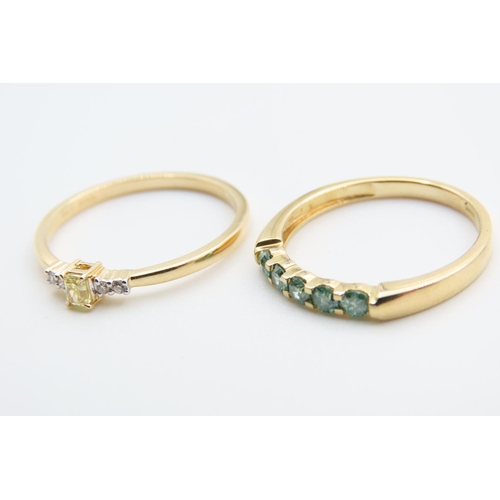 101 - Two 9 Carat Yellow Gold Rings One Set with Aquamarine, the Other Diamonds Ring Sizes P and a Half an... 