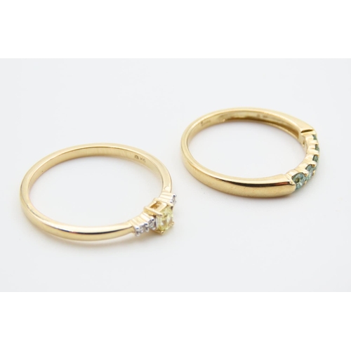 101 - Two 9 Carat Yellow Gold Rings One Set with Aquamarine, the Other Diamonds Ring Sizes P and a Half an... 