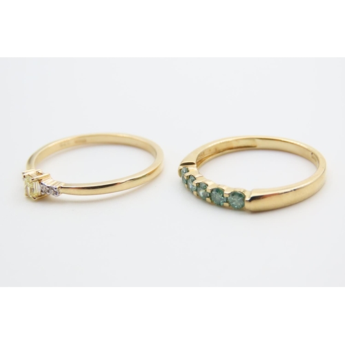 101 - Two 9 Carat Yellow Gold Rings One Set with Aquamarine, the Other Diamonds Ring Sizes P and a Half an... 