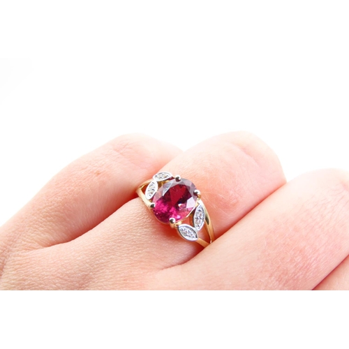 103 - Pink Tourmaline and Diamond 9 Carat Yellow Gold Ring Size N and a Half