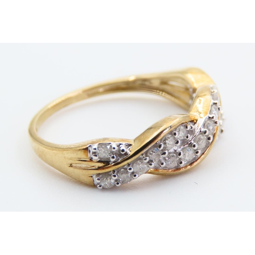 104 - Diamond Set 9 Carat Yellow Gold Crossover Ring Size M