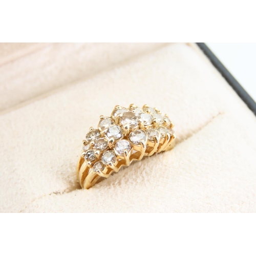 111 - 14 Carat Yellow Gold Diamond Three Row Ring Size M