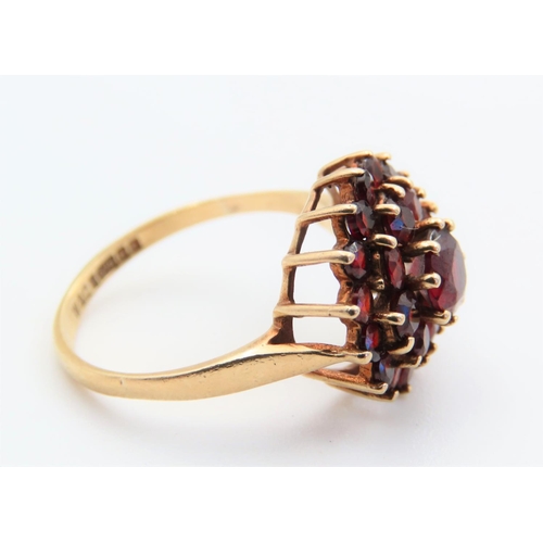 115 - Red Garnet Cluster Ring Starburst Form Mounted on 9 Carat Yellow Gold Band Ring Size O and a Half