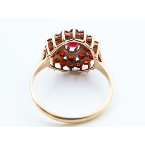 115 - Red Garnet Cluster Ring Starburst Form Mounted on 9 Carat Yellow Gold Band Ring Size O and a Half