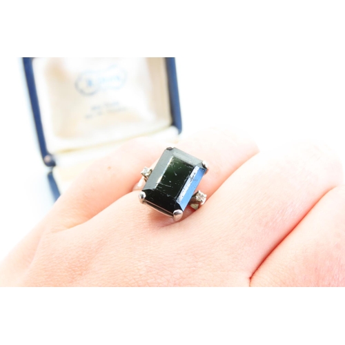 12 - Green Tourmaline and Diamond Set 18 Carat White Gold Ring Size S with Pair of Earrings