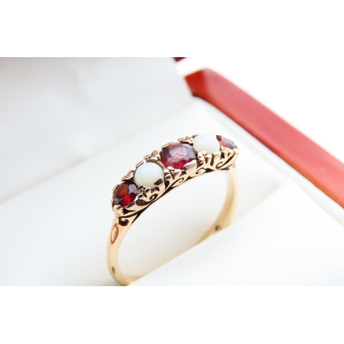 120 - Opal and Ruby Ladies Ring Mounted on 18 Carat Yellow Gold Band Ring Size P