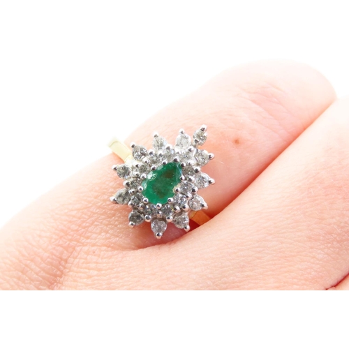 13 - Emerald and Diamond Cluster Ring Mounted on 18 Carat Yellow Gold Band Size K and a Half