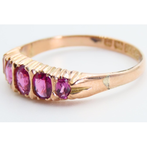 17 - Pink Tourmaline Five Stone Ring Mounted on 9 Carat Yellow Gold Band Size Q