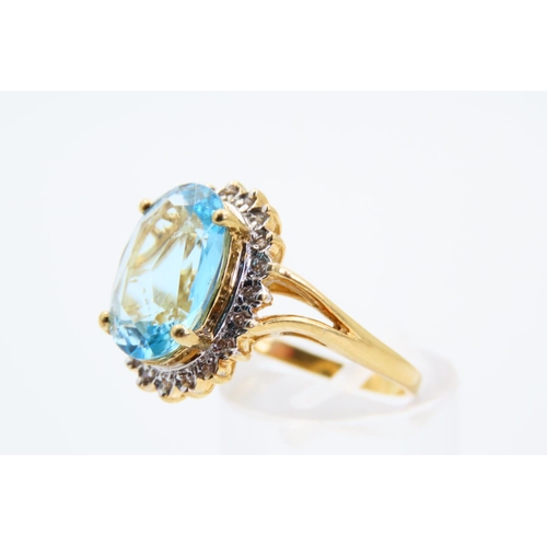 2 - Aquamarine and Diamond Ladies Mounted on 18 Carat Yellow Gold Band Ring Size Q