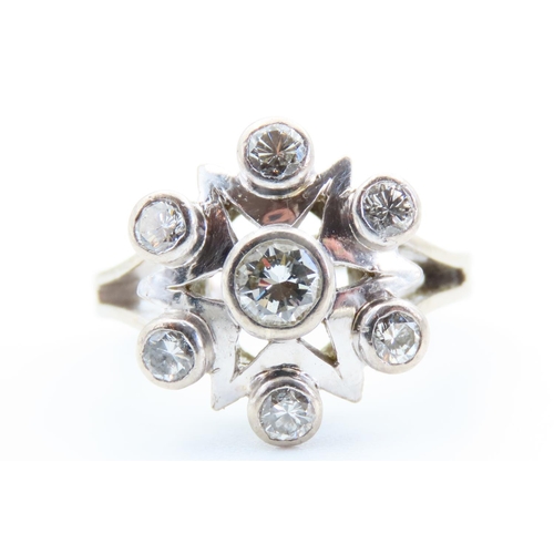 20 - 18 Carat White Gold Diamond Set Cluster Ring Size M