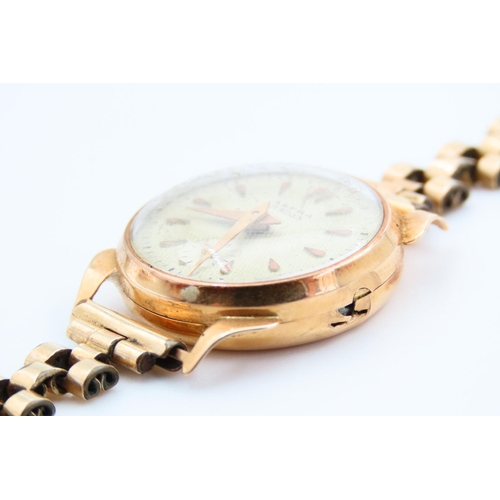 23 - Alpha Swiss Made 18 Carat Yellow Gold Cased Ladies Watch 17 Rubies Set on 12 Carat Rolled Gold Brace... 