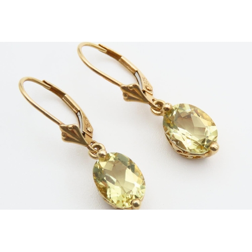 24 - Pair of Champagne Garnet 9 Carat Yellow Gold Ladies Earrings Each 3cm Drop